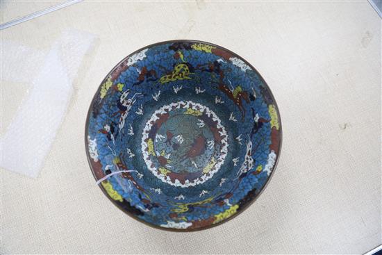 A late 19th century Japanese cloisonne enamel bowl, diameter 11.3in.